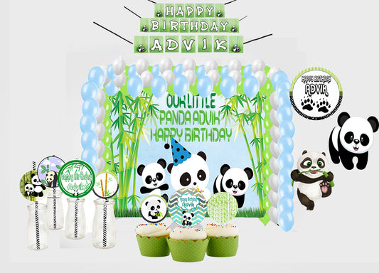 Panda Theme Birthday Party Combo Kit with Backdrop & Decorations