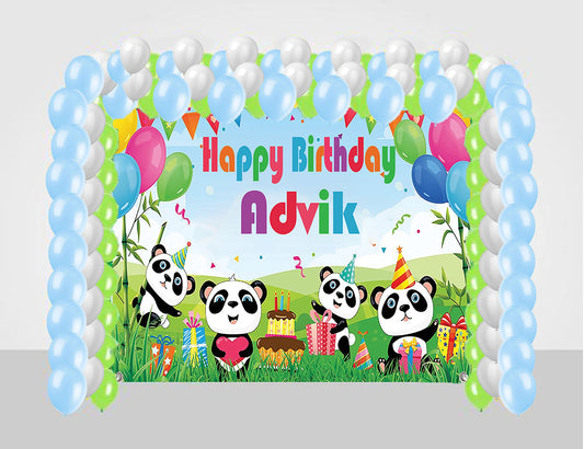 Panda Theme Birthday Party Decoration kit with Backdrop & Balloons