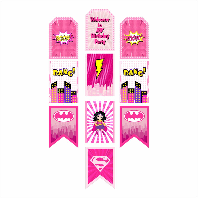 Super Girl Theme Birthday Paper Door Banner for Wall Decoration