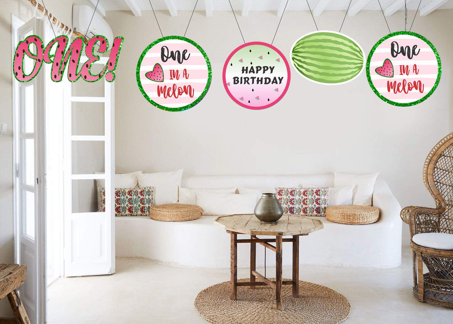 One In A Melon Theme Birthday Party Theme Hanging Set for Decoration 