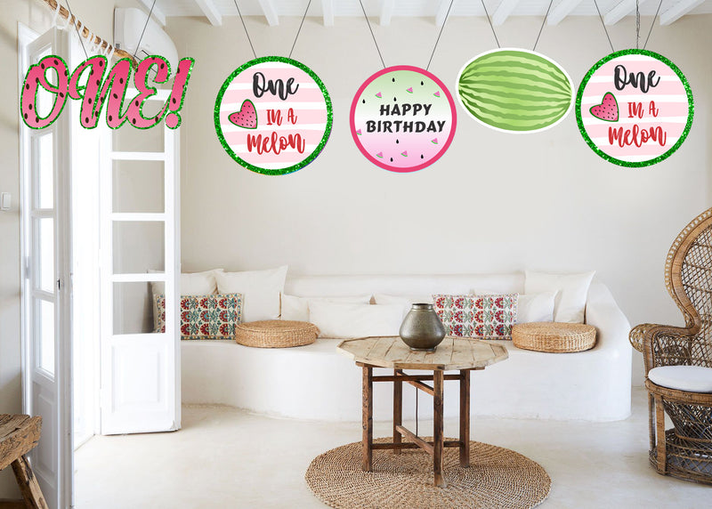 One In A Melon Theme Birthday Party Theme Hanging Set for Decoration 