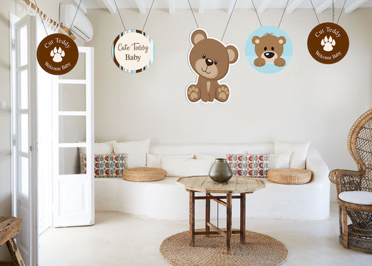 Cute Teddy Welcome Baby Boy" Theme Hanging Set For Decoration - Set Of 12