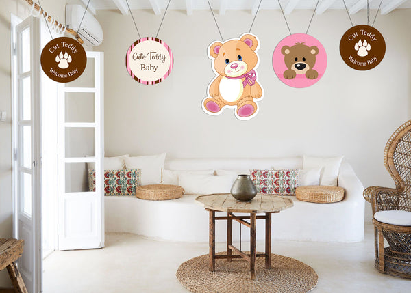 Cute Teddy Theme Welcome Baby Girl Theme Hanging Set for Decoration 