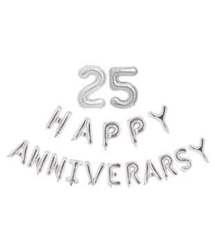 25Th Anniversary Silver Foil Letters Balloons combo kit