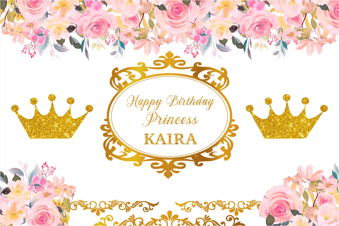 Personalize Princess Birthday Backdrop Banner
