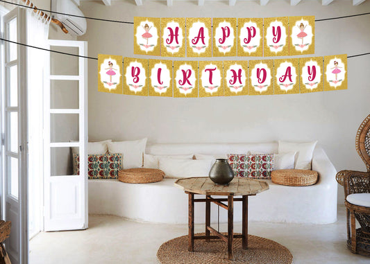 Twin Girls Theme Happy Birthday Party Banner for Decoration