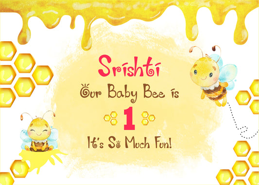 Personalize Bee Birthday Backdrop Banner