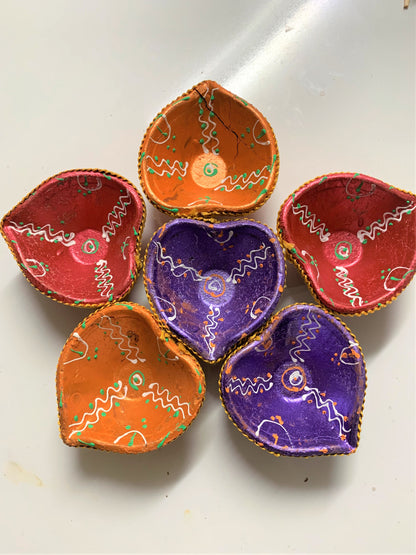 Colourful Earthen Designer  Terracotta Diya