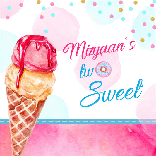 Personalize Ice Cream Birthday Backdrop Banner
