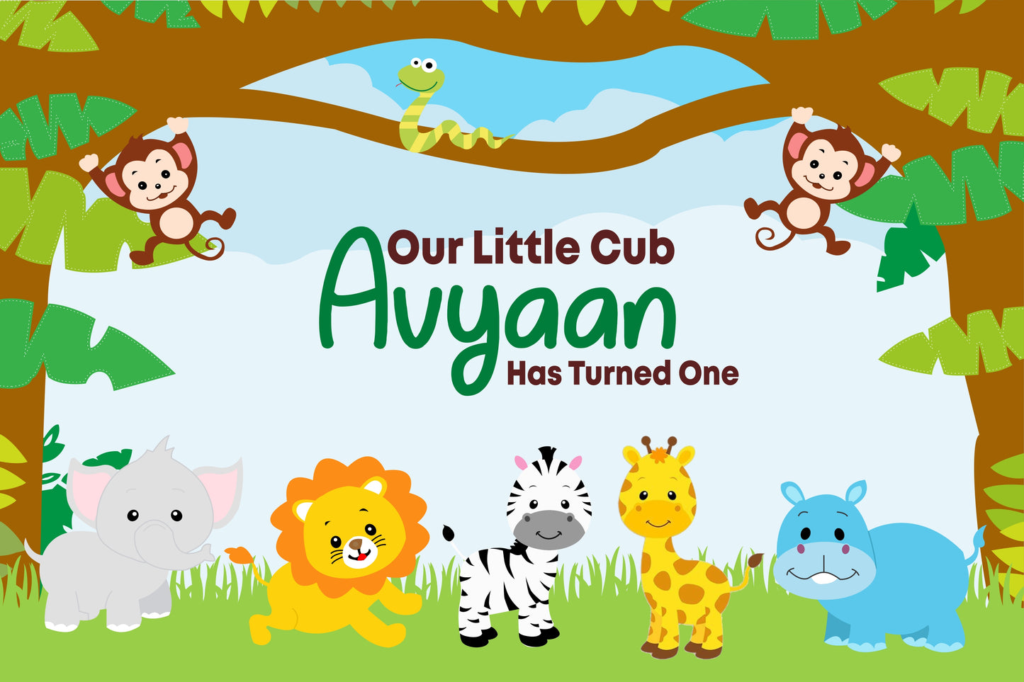 Personalize Jungle Birthday Backdrop Banner
