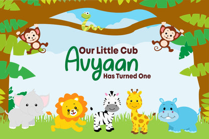 Personalize Jungle Birthday Backdrop Banner