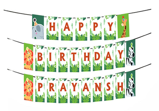 Personalized Wild Safari Banner For Birthday Decoration I Happy Birthday Banner