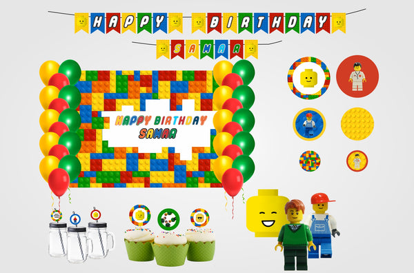 Lego Theme Birthday Party Combo Kit with Backdrop & Decorations