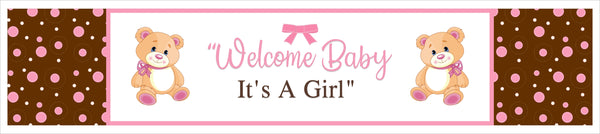 Cute Teddy Theme Welcome Baby Girl Long Banner for Decoration