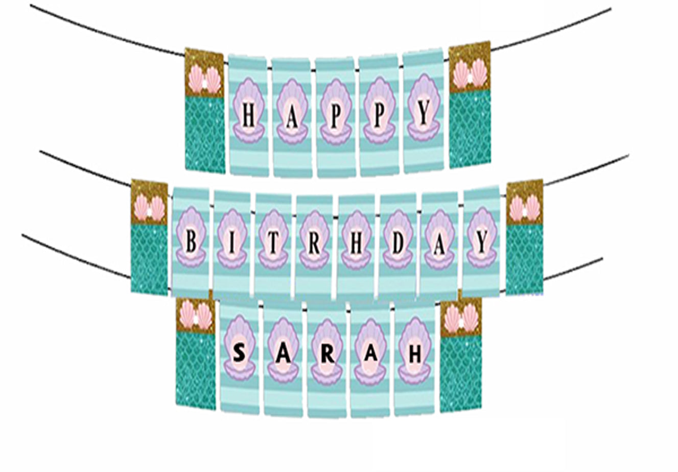 Personalized Mermaid- Girls Banner For Birthday Decoration I Happy Birthday Banner