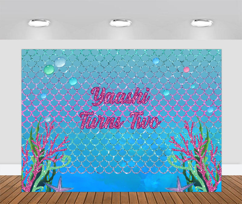 Personalize Mermaid Birthday Backdrop Banner
