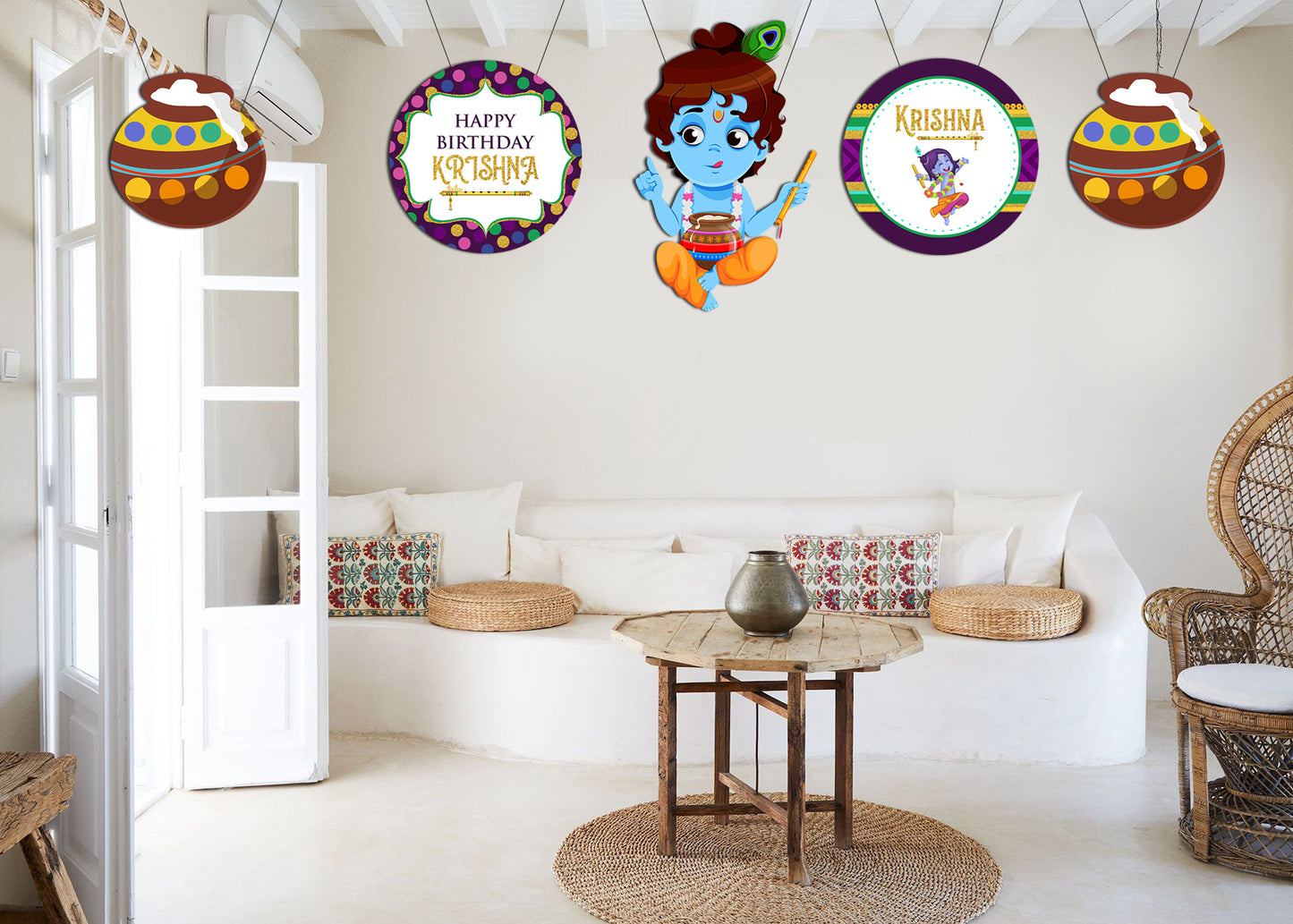 "Little Krishna" Theme Hanging - Set Of 12 With Swrils