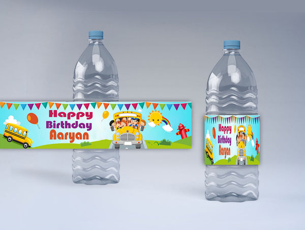 Wheels on the Bus Theme Birthday Party Water Bottle Labels