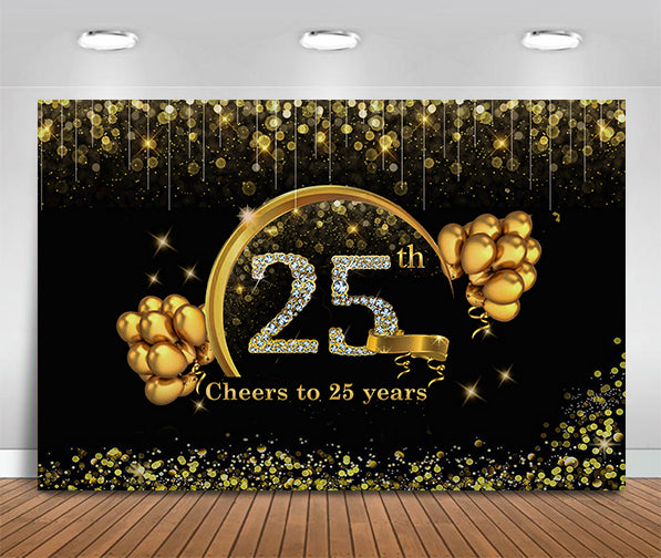 25th Anniversary Party Decoration Kit with Backdrop & Balloons