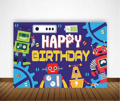 Robot Theme Birthday Party Backdrop