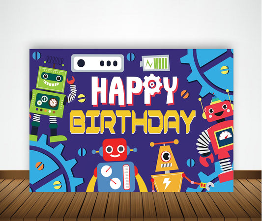 Robot Theme Birthday Party Backdrop