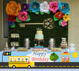 Wheels on the Bus Theme Birthday Long Banner for Decoration