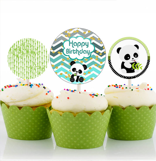 Panda Theme Birthday Party Cupcake Toppers