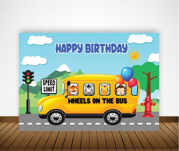 Wheels on the Bus Theme Birthday Party Backdrop