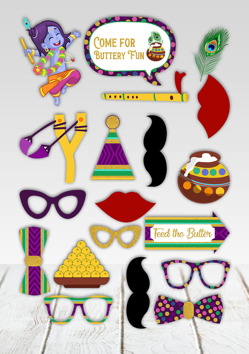 Krishna Party - 20 Piece Birthday Party Photo Booth Props Kit