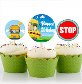 Wheels on the Bus Theme Birthday Party Cupcake Toppers