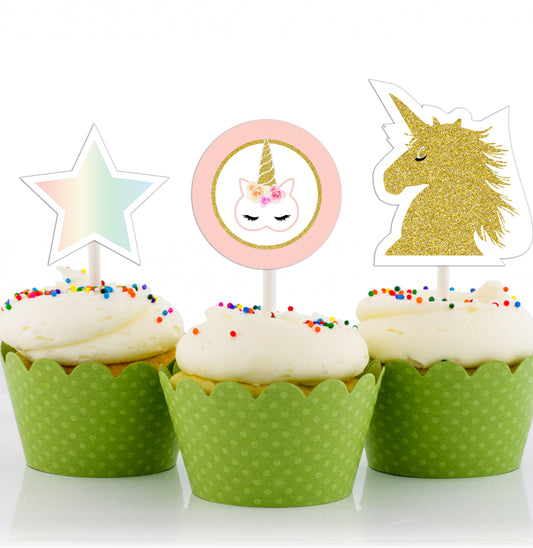 Unicorn Theme Birthday Party Cupcake Toppers for Decoration