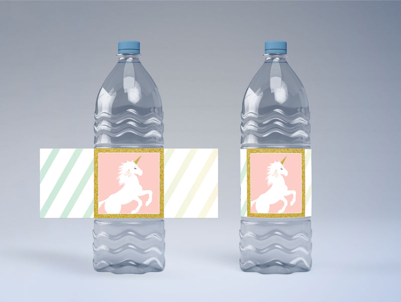 Unicorn Theme Water Bottle Labels