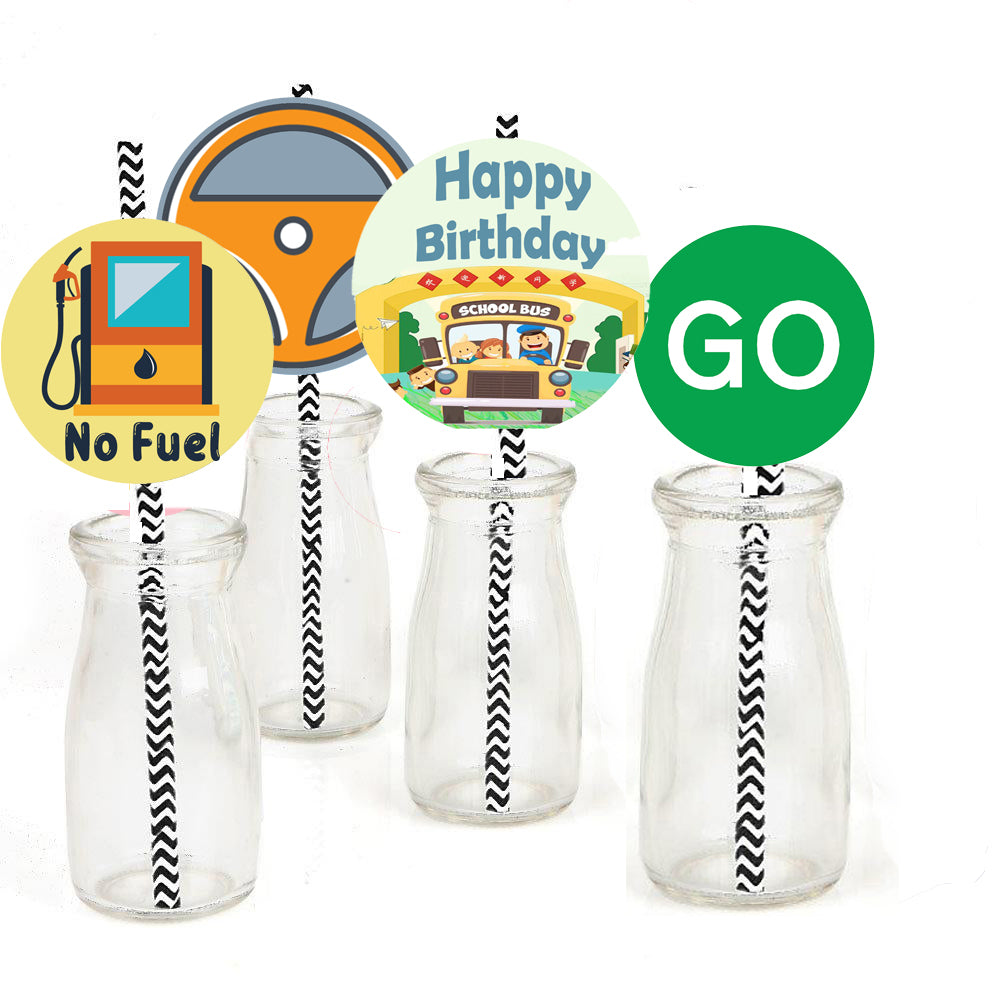 Wheels on the Bus Theme Birthday Party Straws