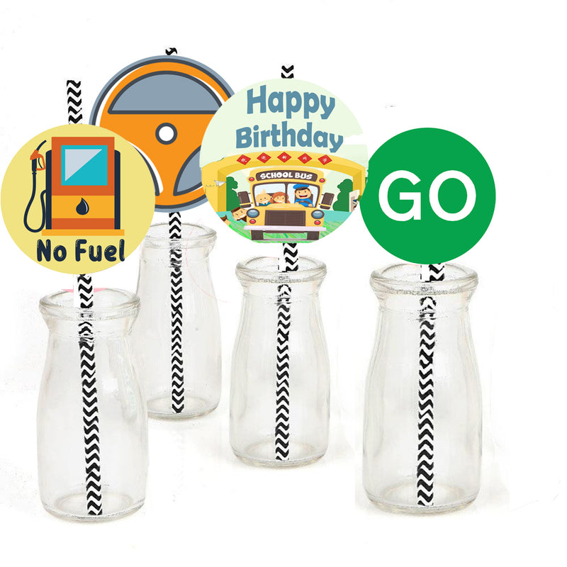 Wheels on the Bus Theme Birthday Party Straws