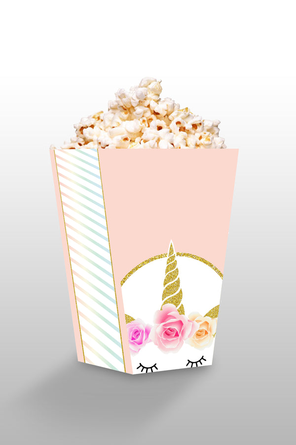 Unciorn Theme Popcorn Box - Girl Birthday - Set Of 8