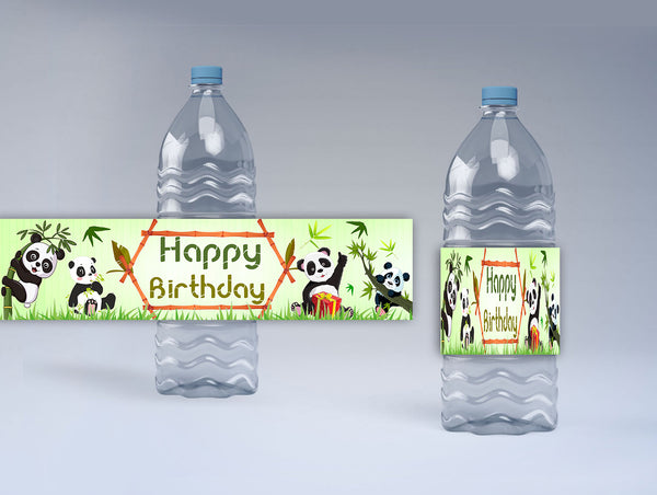 Panda Theme Birthday Party Water Bottle Labels