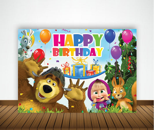 Masha and The Bear Theme Birthday Party Backdrop
