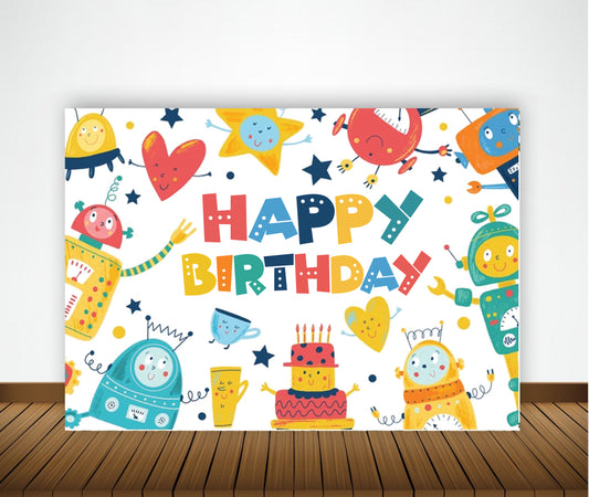 Robot Theme Birthday Party Backdrop