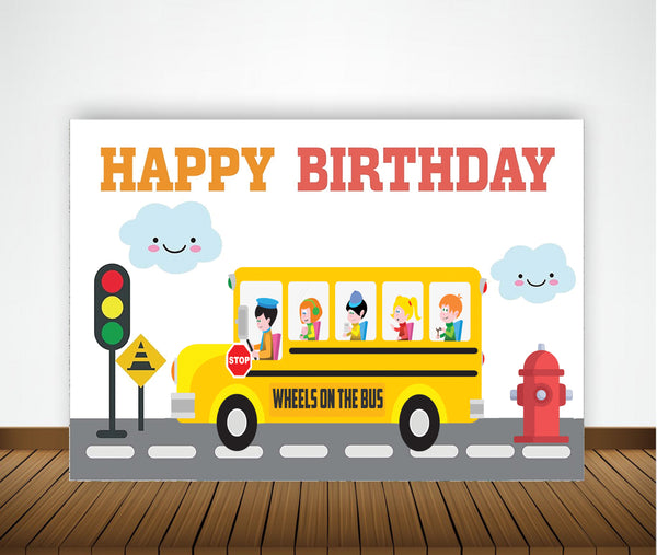 Wheels on the Bus Theme Birthday Party Backdrop
