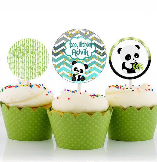 Panda Theme Birthday Party Cupcake Toppers
