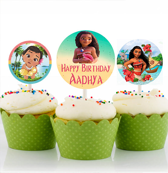 Moana Theme Birthday Party Cupcake Toppers