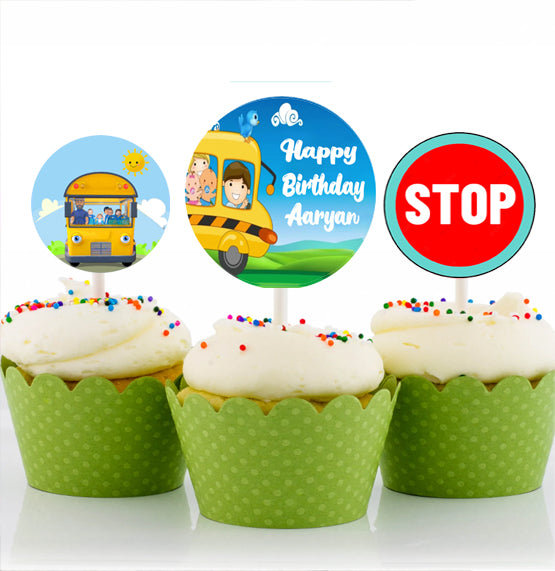 Wheels on the Bus Theme Birthday Party Cupcake Toppers