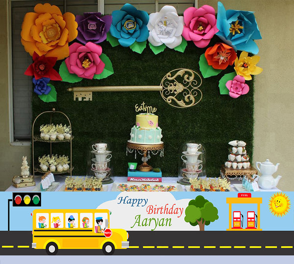 Wheels on the Bus Theme Birthday Long Banner for Decoration