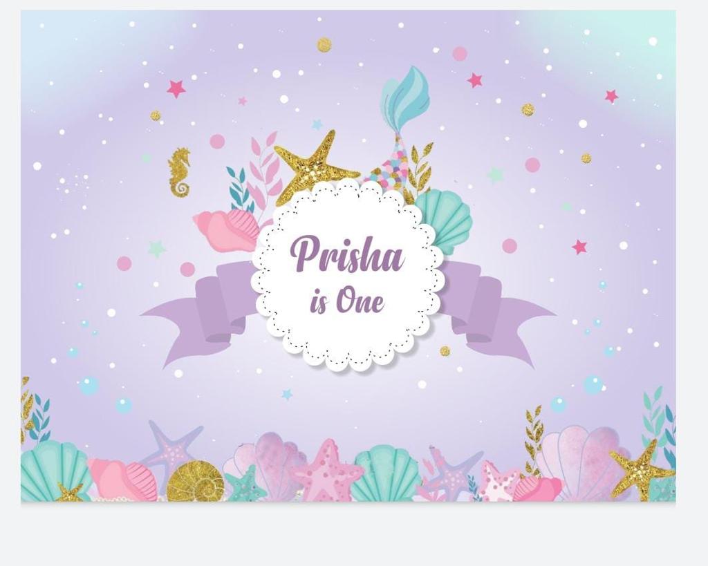 Personalize Mermaid Birthday Backdrop Banner
