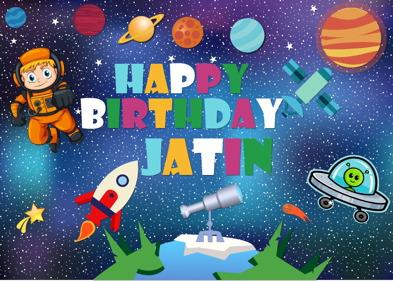 Personalize Space Birthday Backdrop Banner