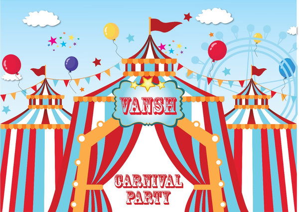 Personalize Carnival Birthday Party Backdrop Banner