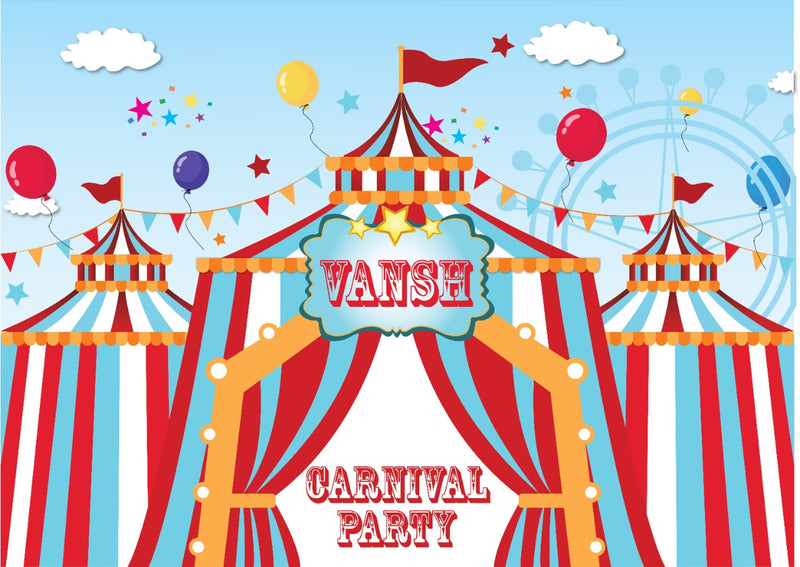 Personalize Carnival Birthday Party Backdrop Banner
