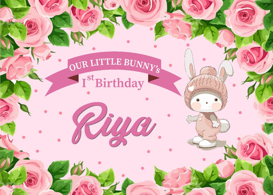 Personalize Some Bunny Is One Pink Girls Birthday Party Backdrop Banner
