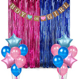 Baby Shower Decoration-Pink Blue Fringe Curtain ,Banner And Balloons(Pack Of 27)