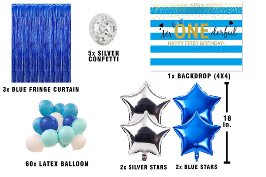One is Fun  Theme Birthday Party Decoration Kit with Backdrop & Balloons